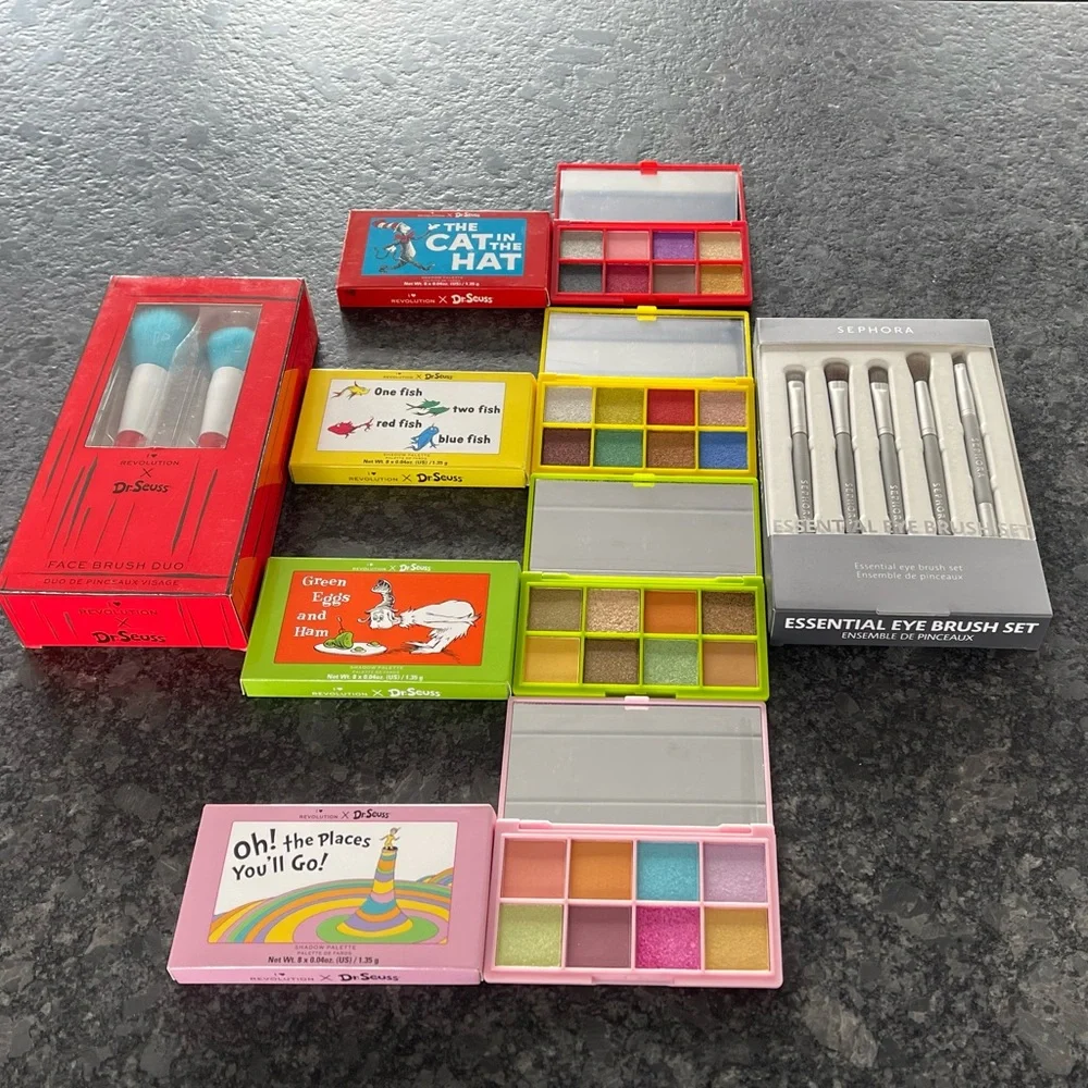 Sephora + I ❤️ Revolution Dr. Seuss Eyeshadow Palettes + Brush Sets 🐠 🐠🎏🐈‍⬛🎩🍳🐷